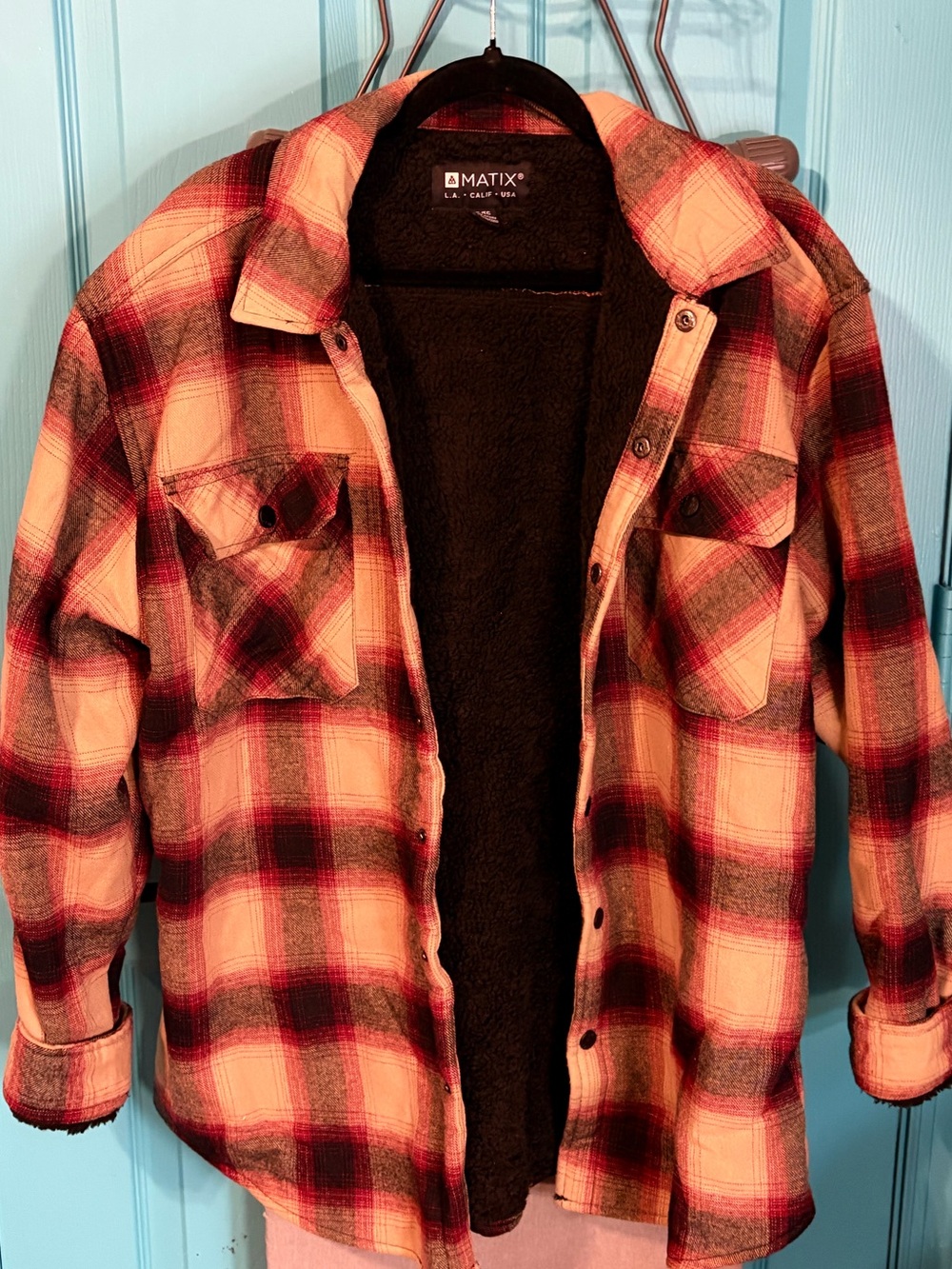 Matix Red & Cream Plaid Sherpa-Lined Shirt Jacket
